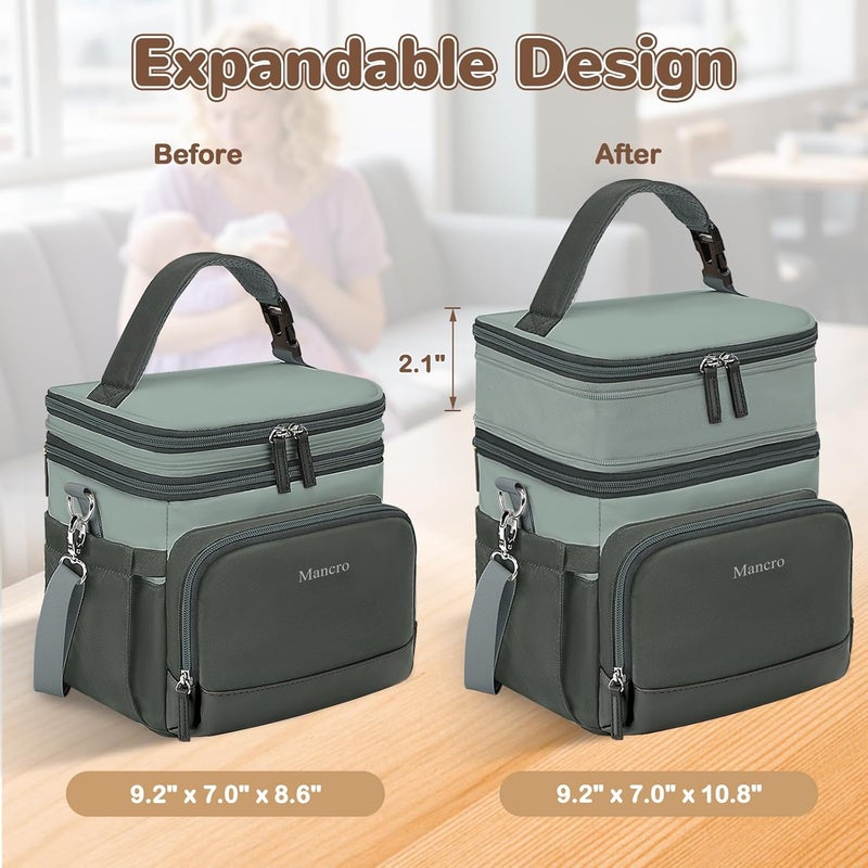 Mancro Breastmilk Cooler Bag with Ice Pack, Expandable Double Layer Breast Pump Bag Fits 6 Bottles Up to 9 Ounce, Baby Bottle Bags for Nursing Moms, Insulation Breast Milk Cooler Travel, Dark Grey - Image 2